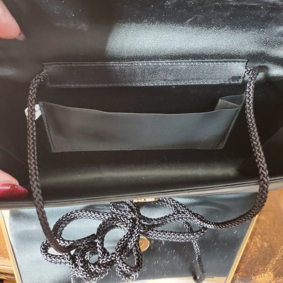 Satin Evening Purse - Black Bow, Snap Closure, Rope Handle - Picture 5 of 10